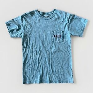 Yeti Coolers T-shirt Mens Medium Blue Pocket Crew Neck Outdoor Camping Wild